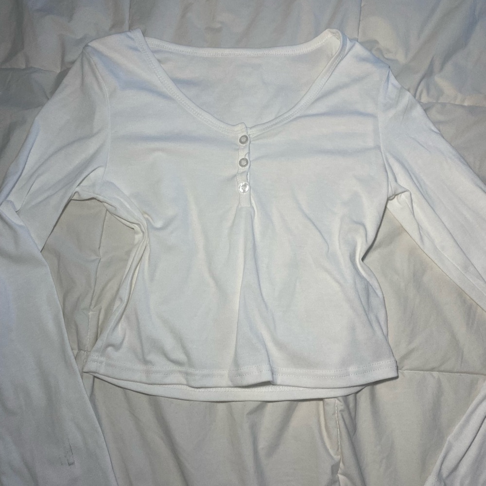 White Long Sleeve Button-Up Top